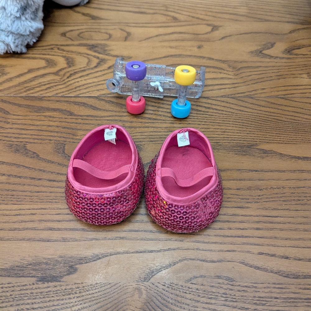 Buil A Bear. BAB .Sparkly Sequin Pink  Shoes And one Roller Skate Attachment.